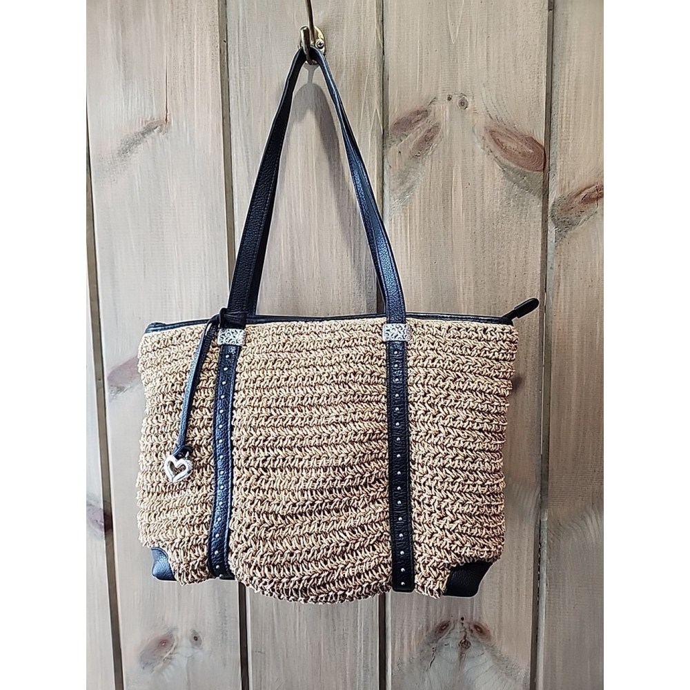 Brighton Dayton Straw Leather Tote Purse Hand Shoulder Bag MSRP $305 EUC